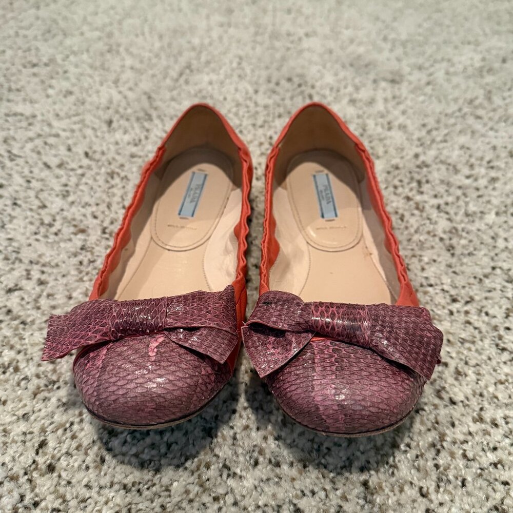 Prada | Leather Two-tone Ballet Flats | Pink/Coral | Size: EU 38